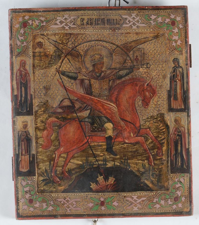 Icona raffigurante Santo su cavallo alato, XIX secolo  - Auction Fine Art - Cambi Casa d'Aste