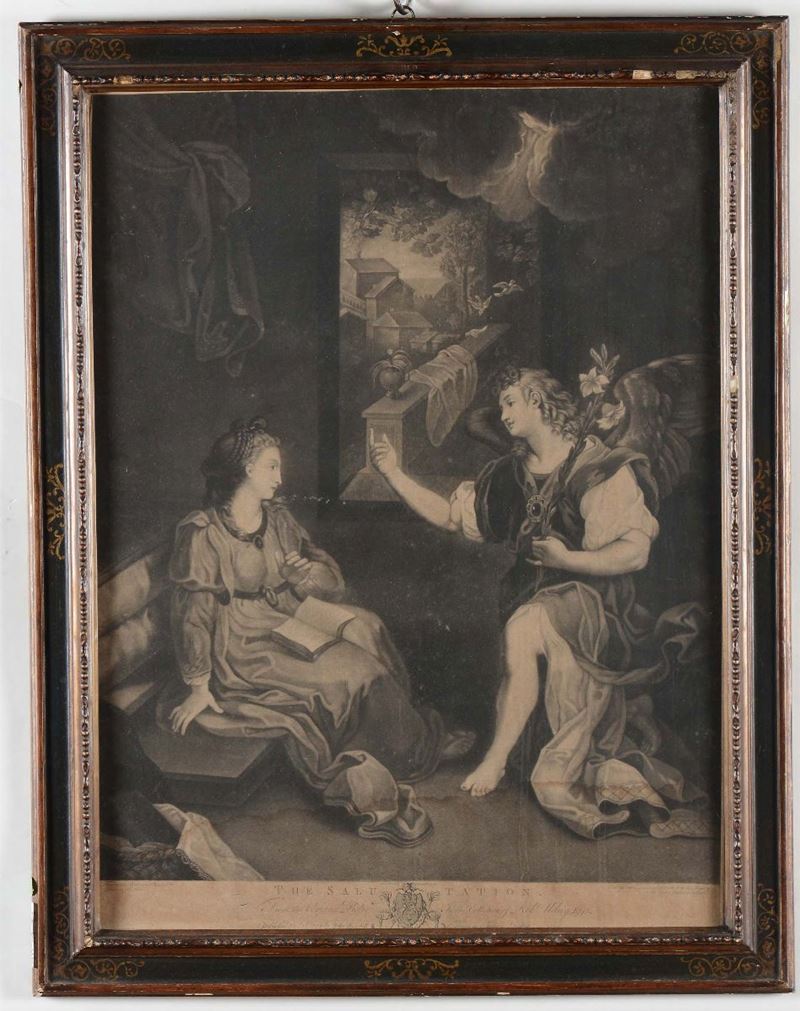 Stampa raffigurante annunciazione, V.Green, XVIII secolo  - Asta Antiquariato - Cambi Casa d'Aste