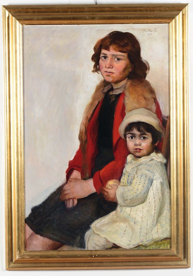 Evasio Montanella (Genova 1878 - 1940) Madre e figlia, 1935  - Asta Dipinti del XIX e XX secolo - Cambi Casa d'Aste