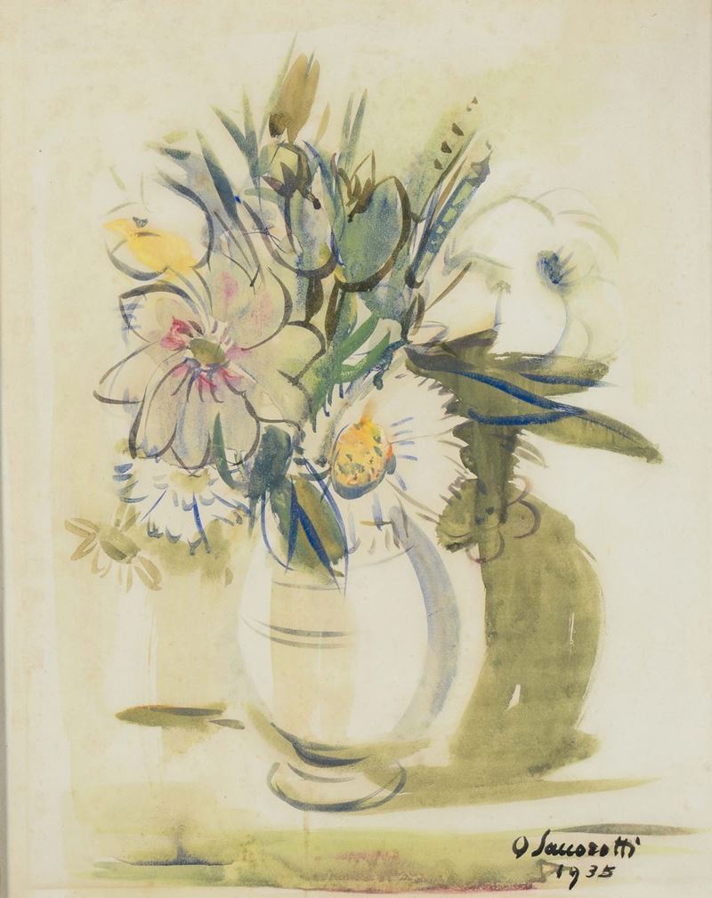 Oscar Saccorotti (Roma 1898 - Recco 1986) Vaso con fiori, 1935  - Asta Dipinti del XIX e XX secolo - Cambi Casa d'Aste