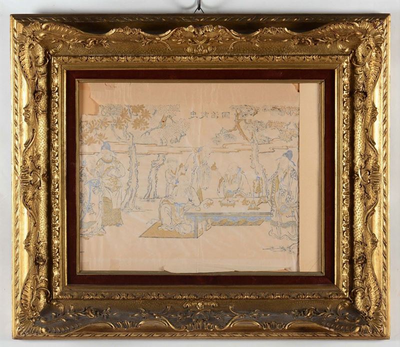 A painting on rice paper depicting dignitaries and wise men, China, Qing Dynasty, 19th century  - Auction Antique Online Auction - Cambi Casa d'Aste