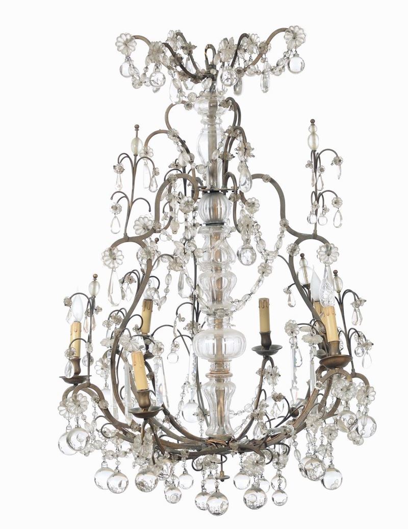Lampadario a sei luci in metallo e cristalli, XIX secolo  - Asta Antiquariato - Cambi Casa d'Aste