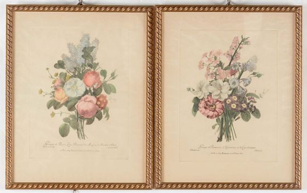 Sei stampe diverse raffiguranti fiori e frutta, XIX-XX secolo
