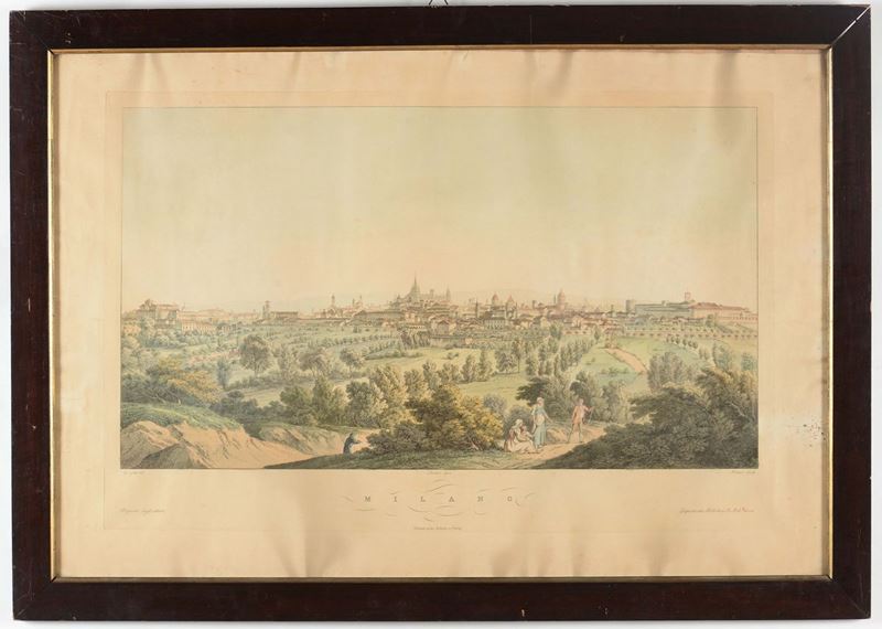 Stampa raffigurante veduta di Milano, XIX-XX secolo  - Asta Antiquariato - Cambi Casa d'Aste