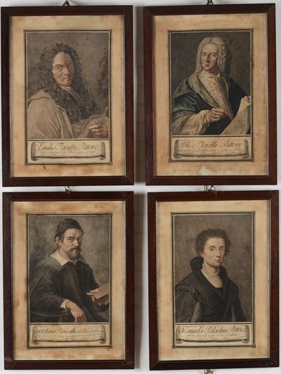 Dodici Stampe Raffiguranti Pittori, XIX Secolo