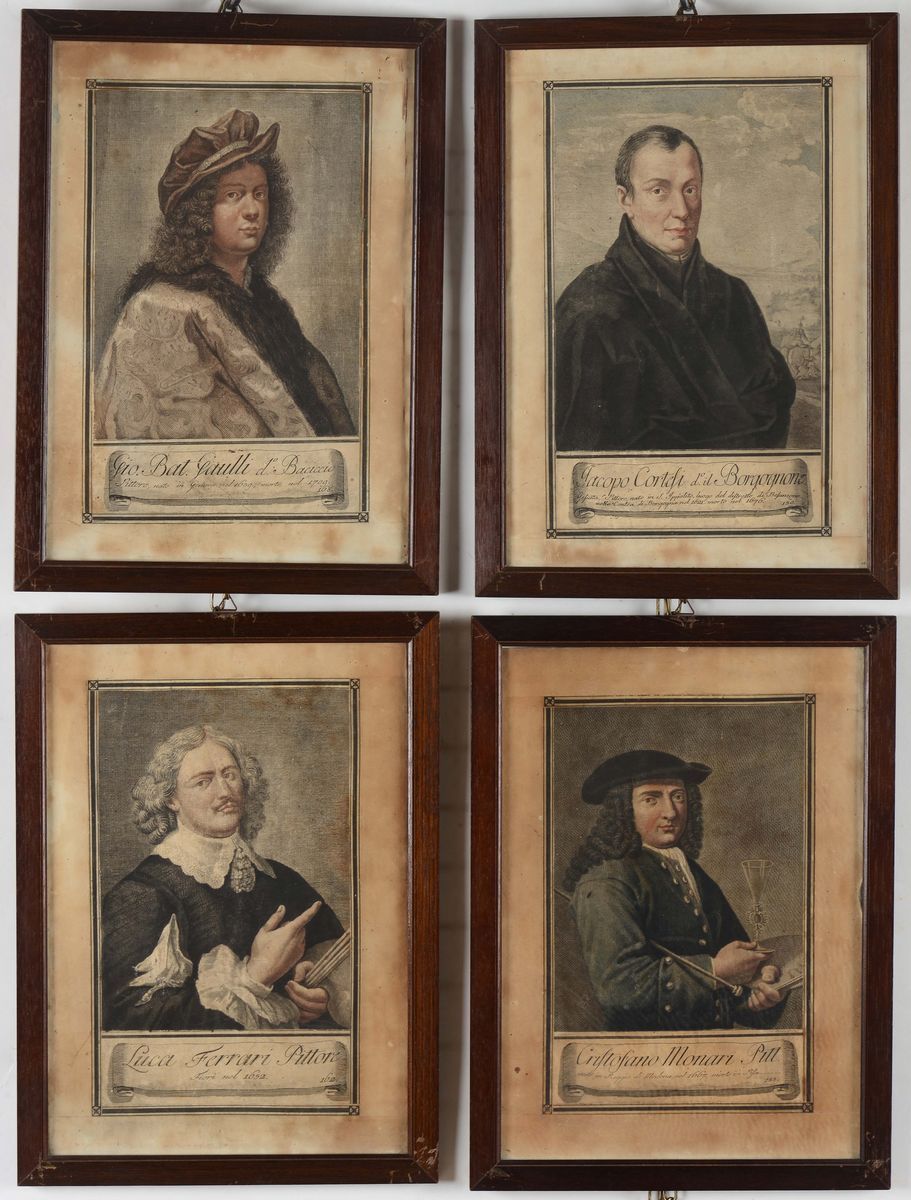 Dodici Stampe Raffiguranti Pittori, XIX Secolo