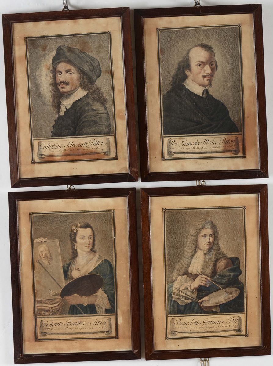 Dodici Stampe Raffiguranti Pittori, XIX Secolo