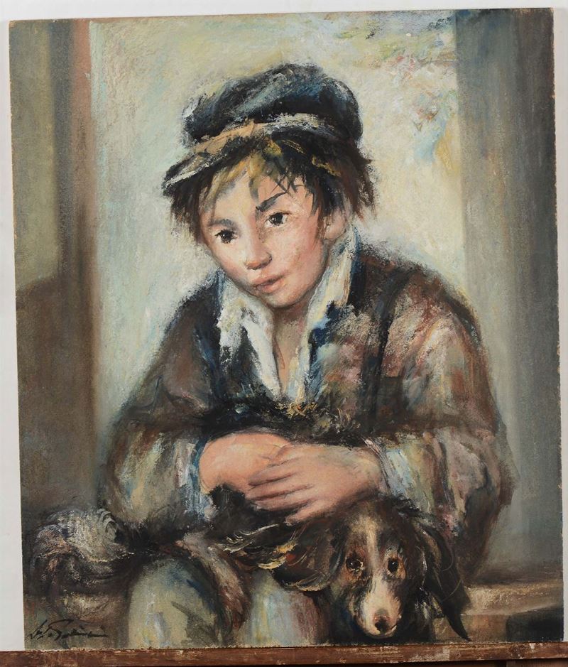 Anonimo del XX secolo Bambino con cane  - Auction Paintings online auction - Cambi Casa d'Aste