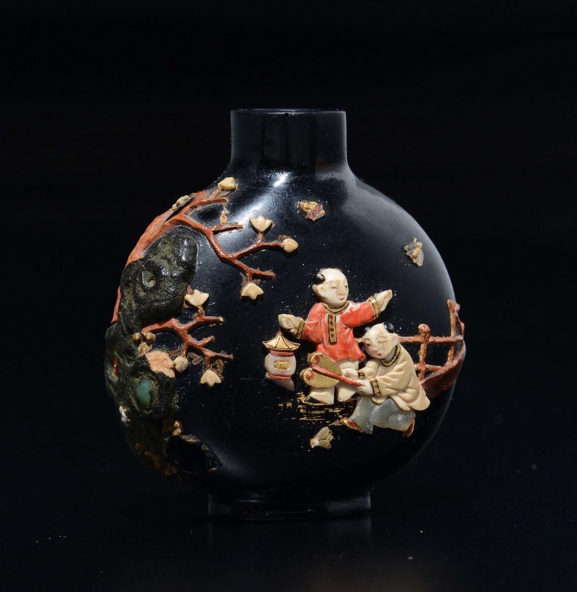 Snuff Bottle Tsuda in Vetro con Intarsi in Pietra Dura, Giappone, XVIII Secolo