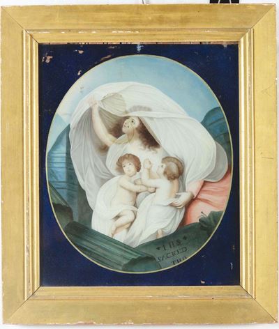 Dipinto su Vetro, Copia Dell'opera The Resurrection Of a Pious Family di H. H. Houston, 1790, Con...