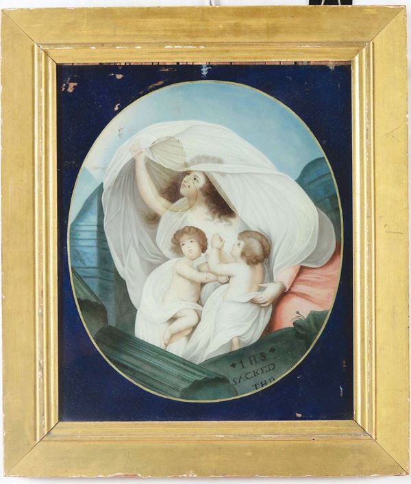 Dipinto su vetro, copia dell'opera The Resurrection of a Pious Family di H. H. Houston, 1790, conservata al Worcester Art Museum, Cina, XIX secolo