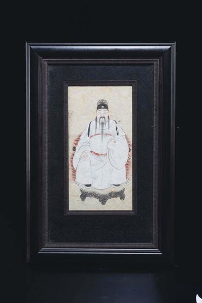 Due Dipinti su Carta Incorniciati Raffiguranti Dignitari, Cina, Dinastia Qing, XIX Secolo