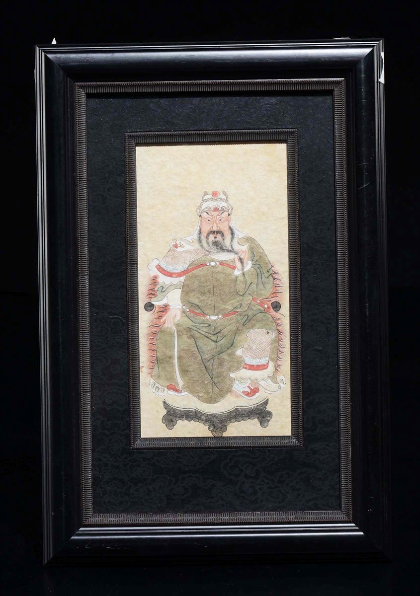 Due Dipinti su Carta Incorniciati Raffiguranti Dignitari, Cina, Dinastia Qing, XIX Secolo