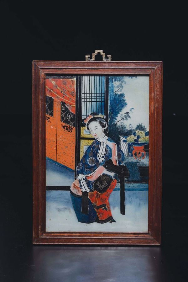 Due dipinti su vetro raffiguranti Guanyin, Cina, Dinastia Qing, XIX secolo