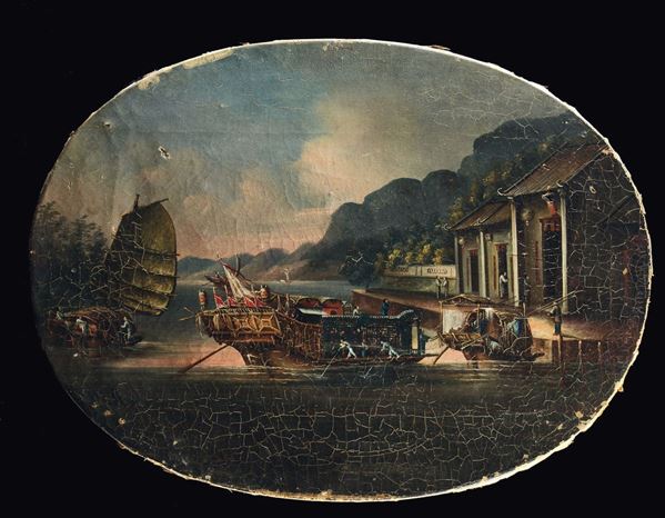 Two paintings on canvas depicting seascape, Chinese School, 19th century