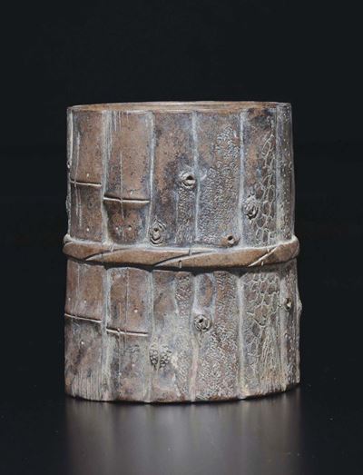 Portapennelli a Foggia di Bamboo in Terracotta Yixing, Cina, Dinastia Qing, XIX Secolo