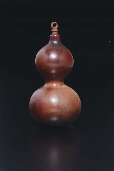 Borraccia a Doppia Zucca in Legno, Cina, Dinastia Qing, XIX Secolo