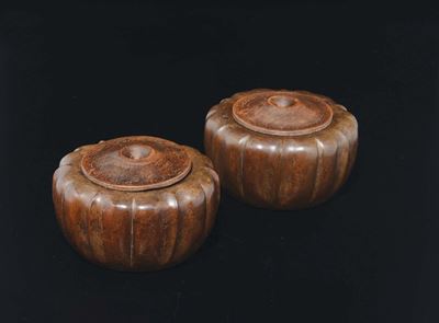Coppia di Portavivande in Legno con Coperchio, Cina, Dinastia Qing, XIX Secolo