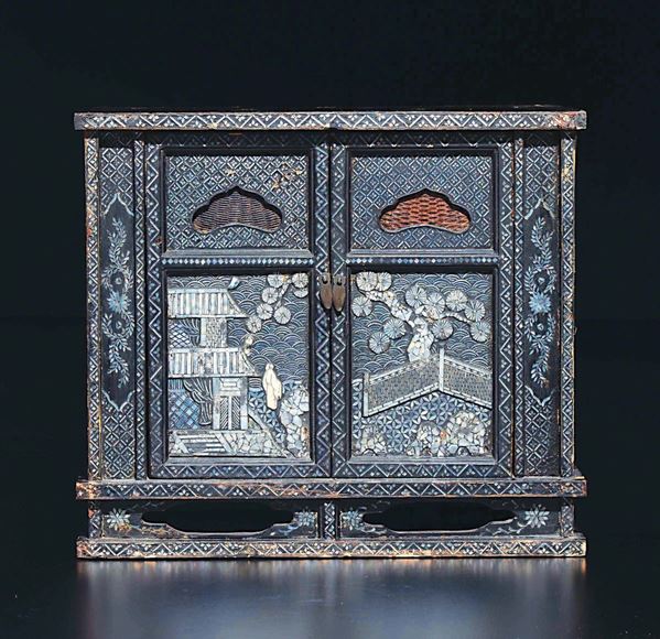 A wooden cabinet with mother-of-pearl inlays, China, Qing Dynasty, 19th century