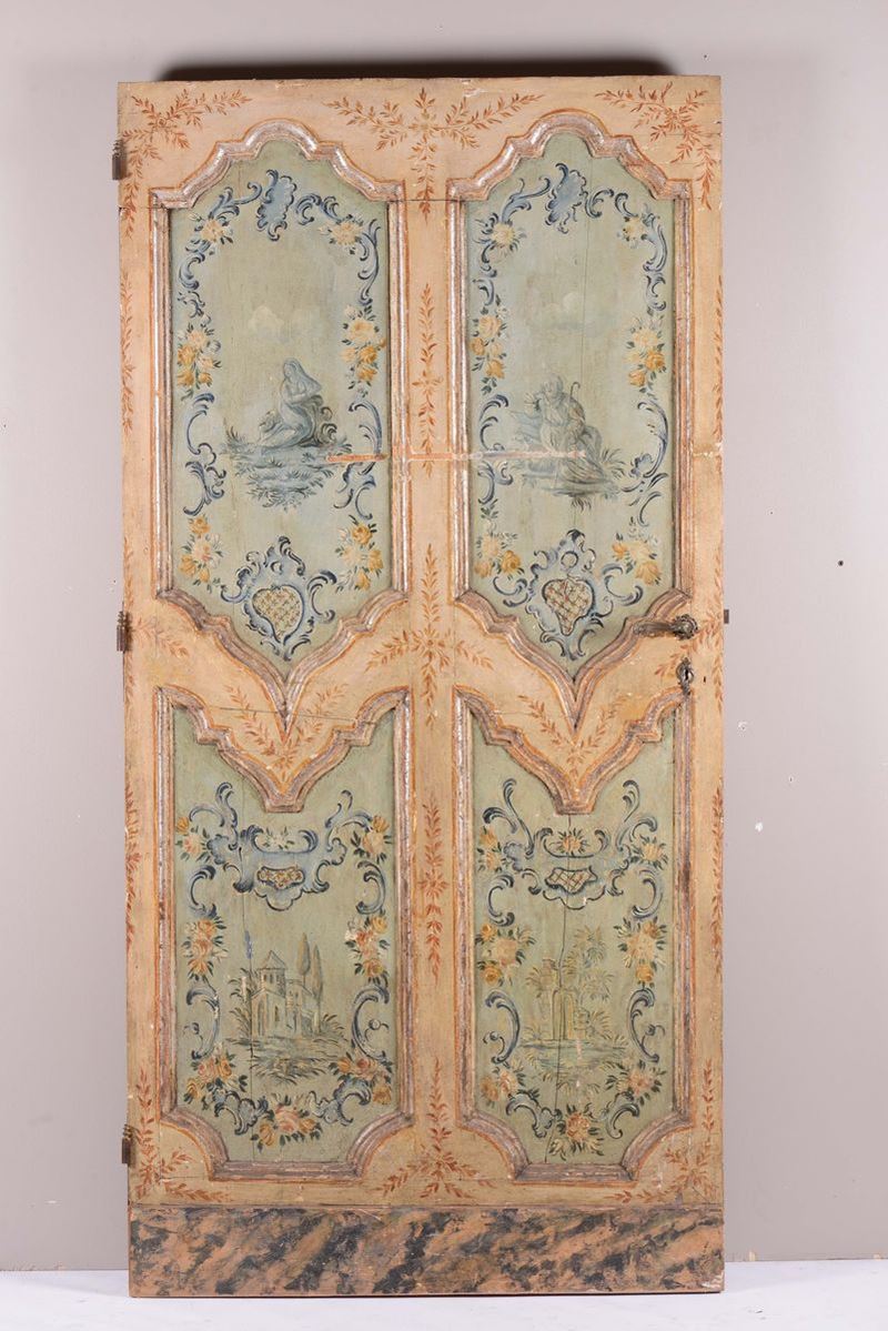 Porta in legno laccato e dipinto in policromia, XVIII-XIX secolo  - Asta Antiquariato - Cambi Casa d'Aste