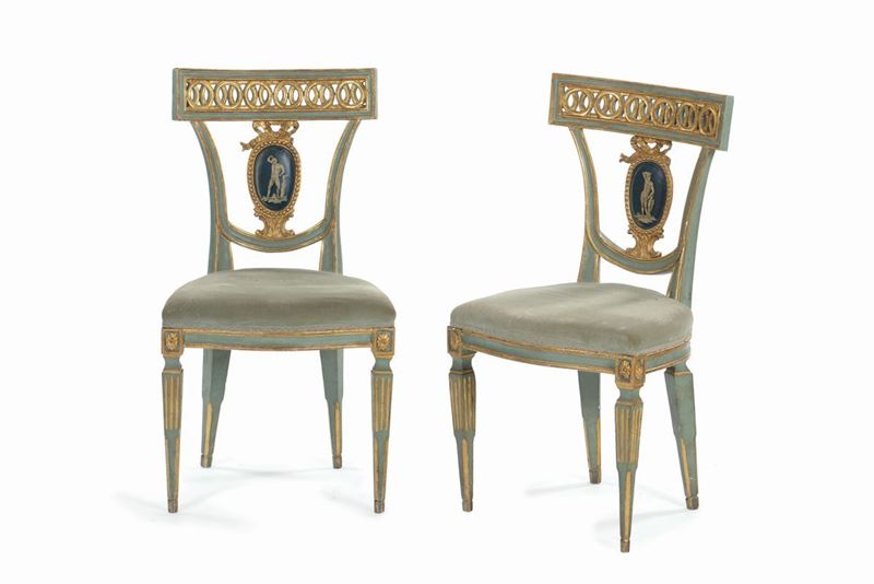 Coppia di sedie in legno laccato, XIX secolo  - Auction Important Artworks and Furnitures - Cambi Casa d'Aste