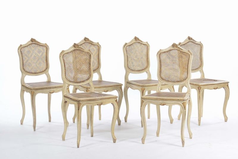 Sei sedie laccate, XX secolo  - Asta Antiquariato - Cambi Casa d'Aste