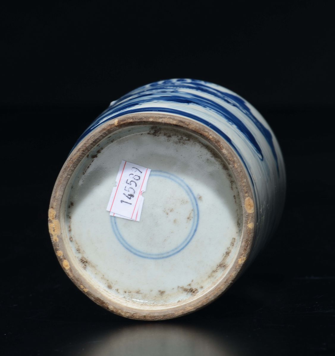 Coppia di Vasetti in Porcellana Bianca e Blu con Raffigurazione di Paesaggio con Case, Cina, Dina...