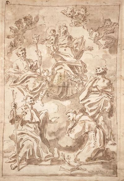 Francesco De Mura (napoli 1696-1782)vergine Col Bambino Contornata da Santi