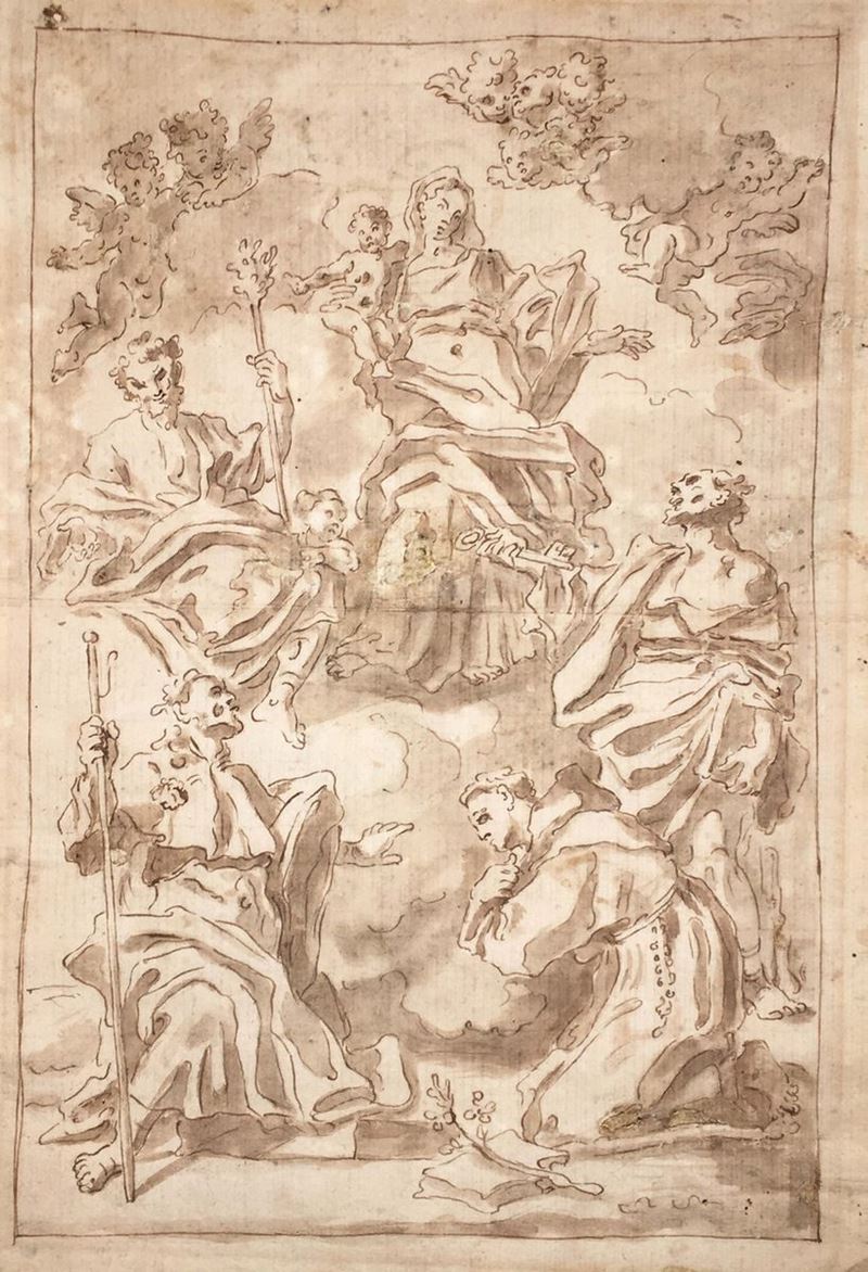 Francesco De Mura (Napoli 1696-1782) Vergine col Bambino contornata da Santi  - Auction Old Masters Paintings - Cambi Casa d'Aste