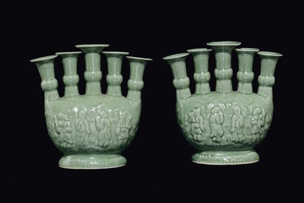 Coppia di vasi in porcellana Celadon, Cina, Dinastia Qing, XIX secolo