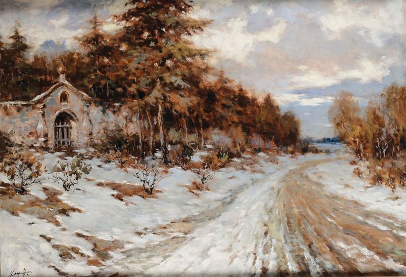 Ivan Karpoff (Novocerkassk 1898 - Milano 1970) Paesaggio innevato  - Auction 19th and 20th century paintings - Cambi Casa d'Aste