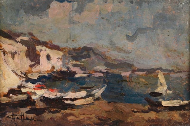 Achille Cattaneo (Limbiate 1872 - Milano 1932) Paesaggio marino  - Asta Asta a Tempo Antiquariato - II - Cambi Casa d'Aste