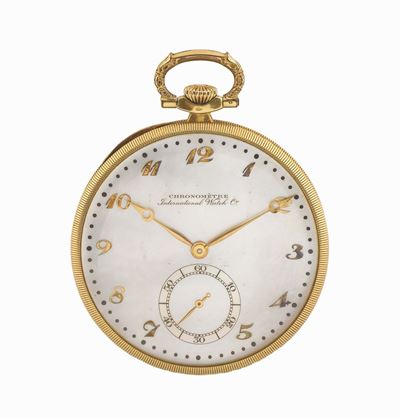 Iwc, Chronometre, Movimento No. 875745, Cassa No. 904809, Orologio da Tasca in Oro Giallo 18k. Re...