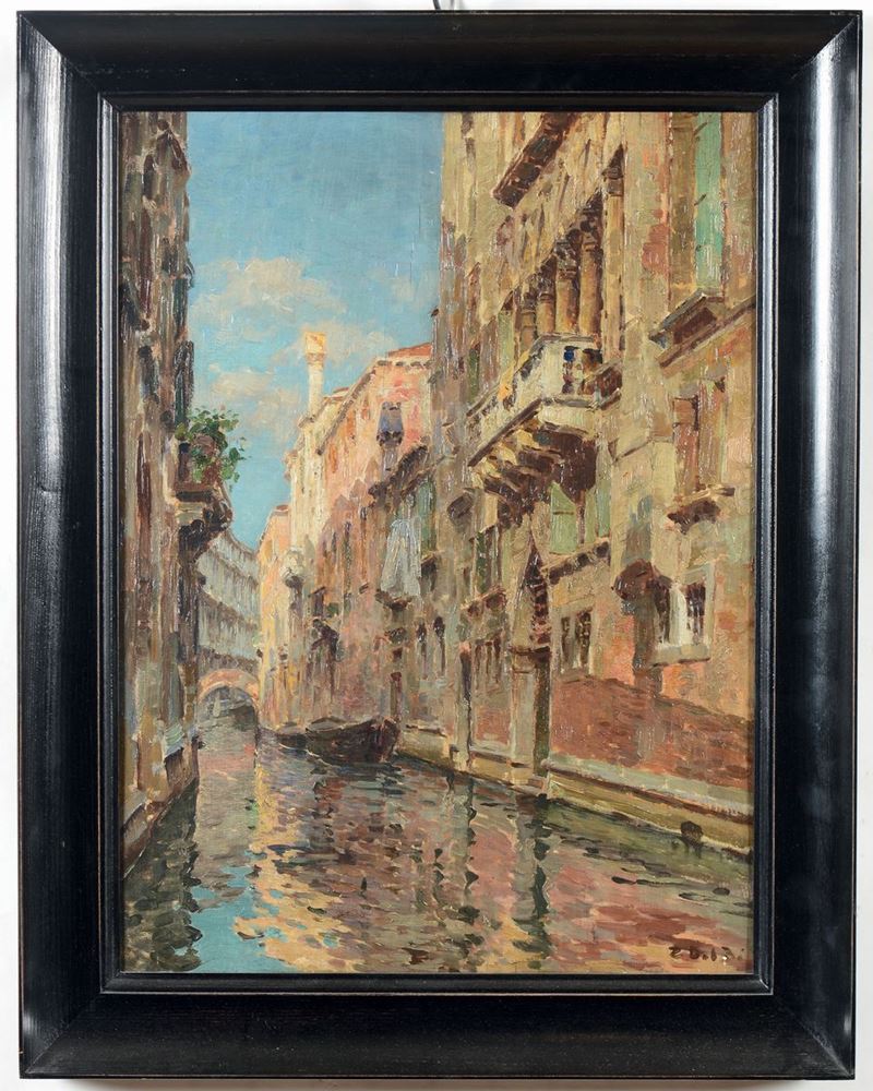 Zacaria del Bò (1872-1935) Canale veneziano  - Asta Dipinti del XIX e XX secolo - Cambi Casa d'Aste