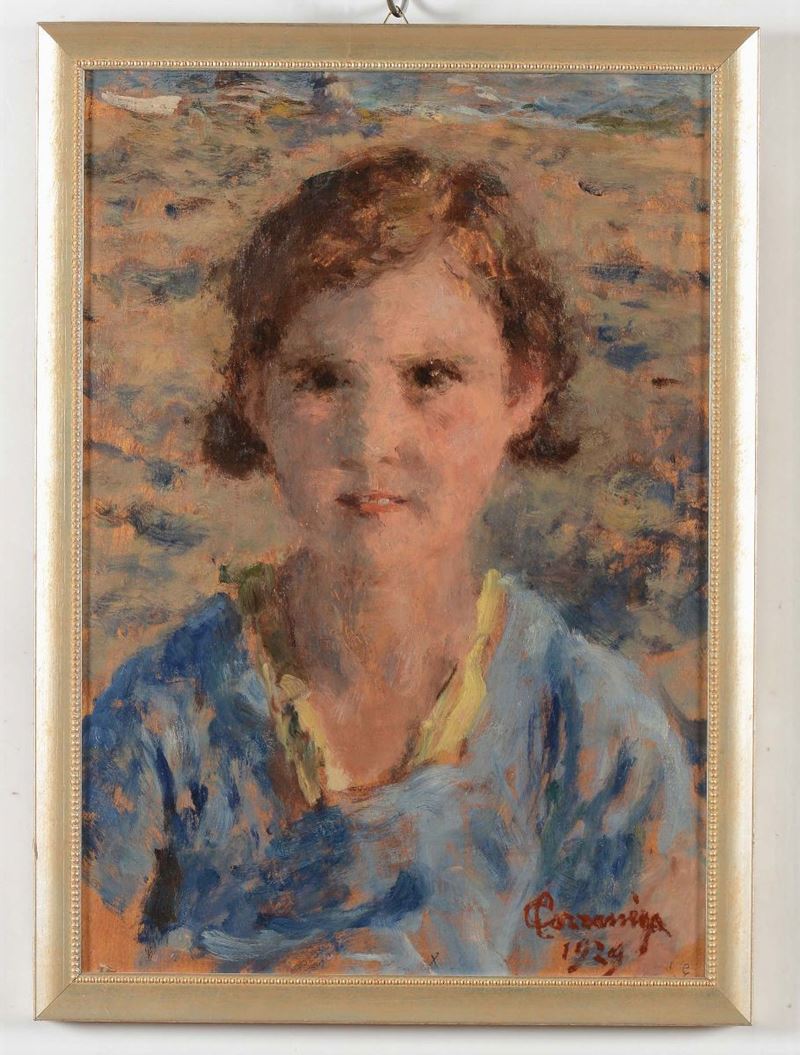 Giancarlo Cazzaniga (1930-2013) attribuito a, Ritratto di ragazza, 1924  - Asta Asta a Tempo Antiquariato - Cambi Casa d'Aste