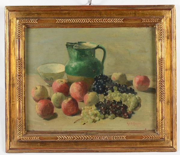 Egidio Riva (1866 - 1946) Natura morta con brocca