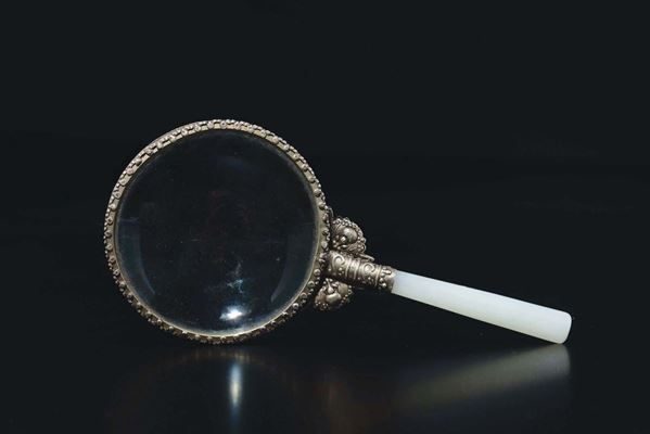 A magnifying glass with white jade handle, China, Qing Dynasty, 19th century