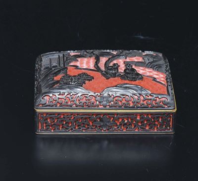 Scatola con Coperchio in Lacca Rossa e Nera con Personaggi, Cina, XX Secolo