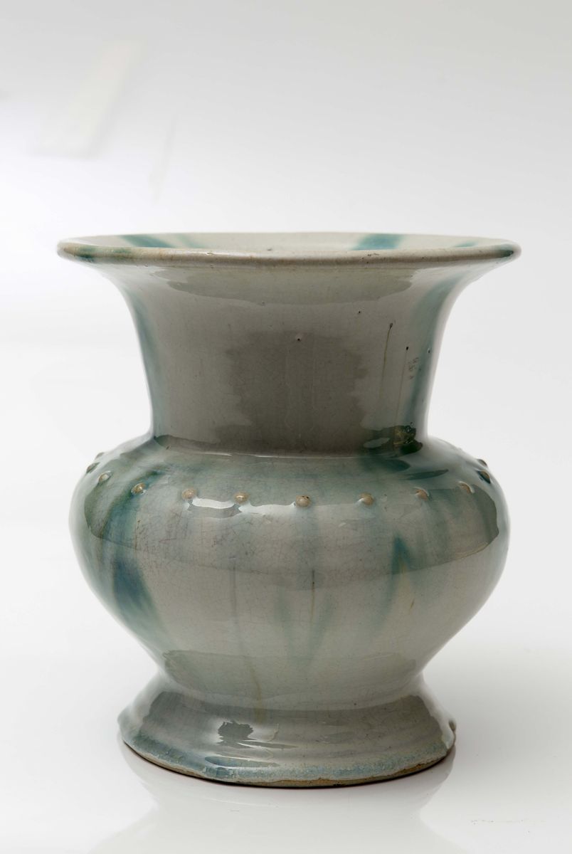 Vaso in Grès Smaltato con Sfumature Azzurre e Verdi, Cina, Dinastia Qing, XIX Secolo