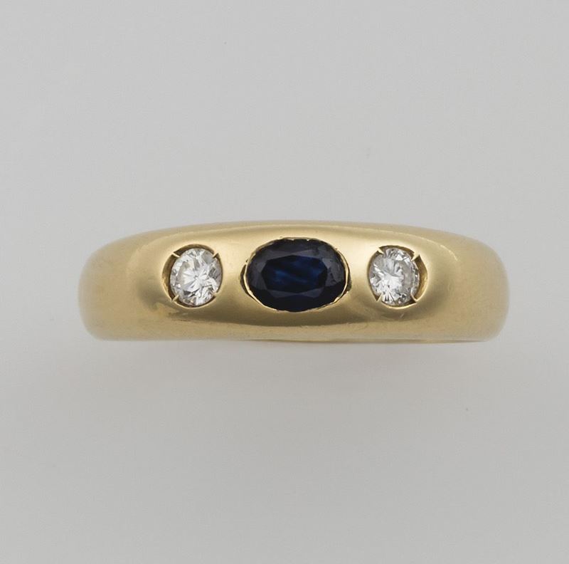 Anello con zaffiro e due diamanti  - Auction Jewels - Timed Auction - Cambi Casa d'Aste