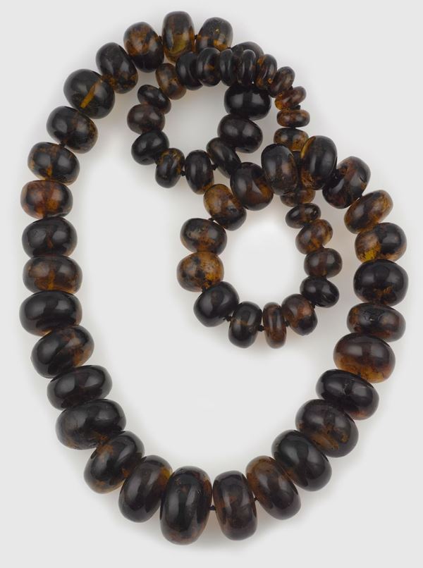 A natural blue amber necklace