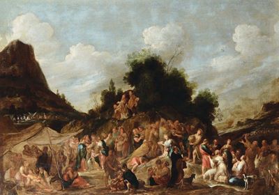 Cornelio De Wael (anversa 1592 - Roma 1667)mosè Fa Scaturire L'acqua dalla Roccia