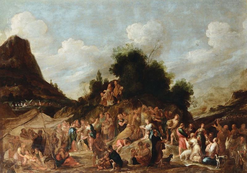 Cornelio De Wael (Anversa 1592 - Roma 1667) Mosè fa scaturire l'acqua dalla roccia  - Asta Dipinti Antichi - Cambi Casa d'Aste