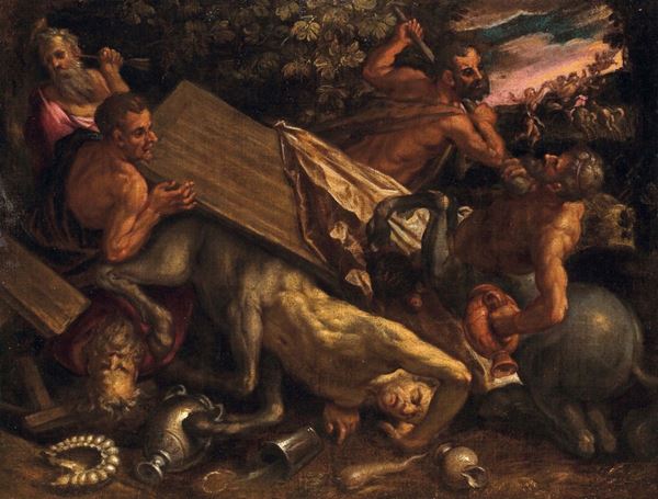 Dirck de Vries (1540 c. - 1617 c.) Lotta tra Ercole e il centauro