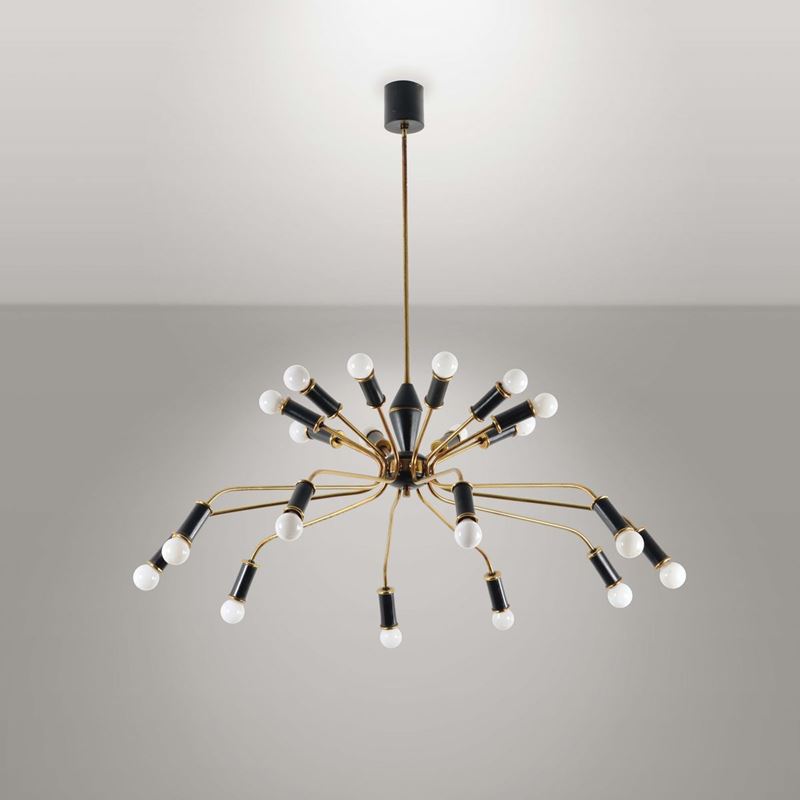 Lampada da sospensione Sputnik in ottone e metallo verniciato.  - Auction Design - III - Cambi Casa d'Aste