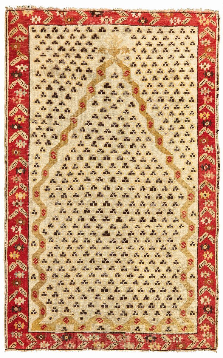 A Kirschir prayer rug West Anatolia late 19th early 20th century cm 156x100. Sides not originally.  - Auction Fine Carpets - Cambi Casa d'Aste