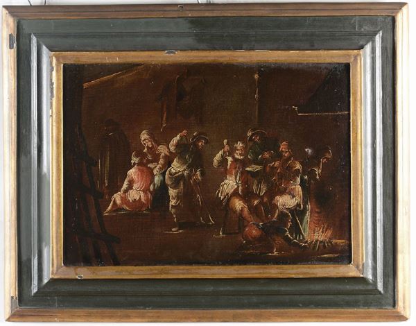 Scuola del XVIII secolo Coppia di scene di interni d'osteria