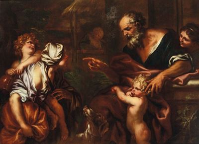 Domenico Piola (genova 1627-1703)abramo che Caccia L’angelo e il Figlio Ismaele