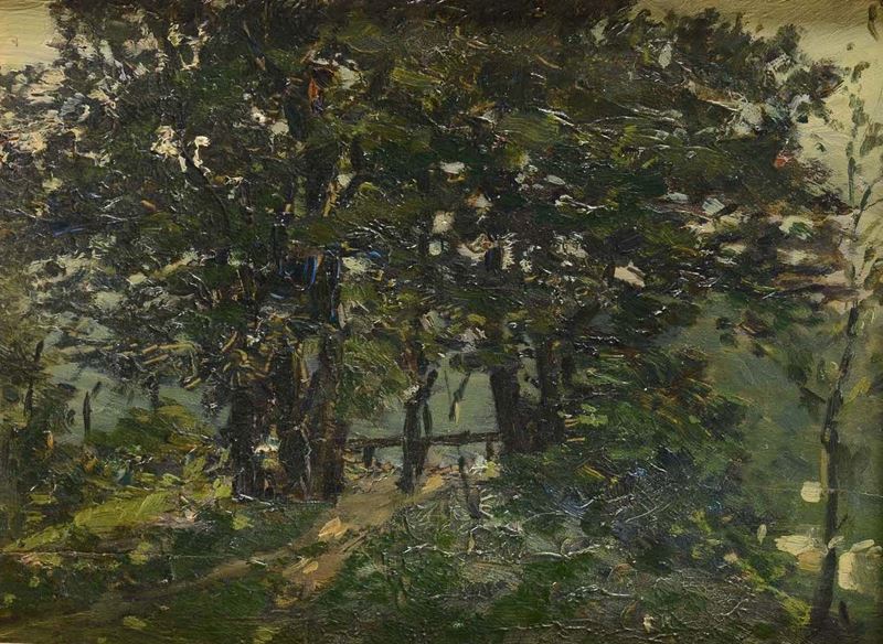 Anonimo del XX secolo Paesaggio boschivo  - Auction 19th Century Paintings - Cambi Casa d'Aste