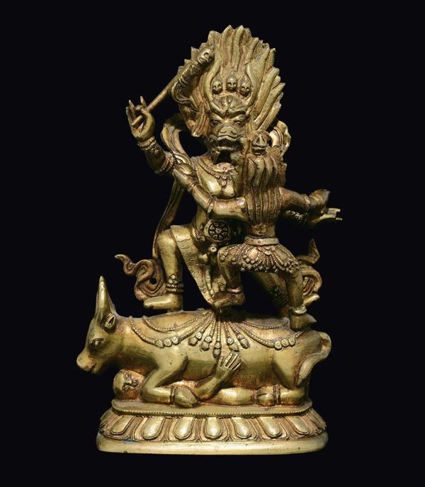Figura di Outer Yama in bronzo su bufalo, Cina, Dinastia Qing, XIX secolo